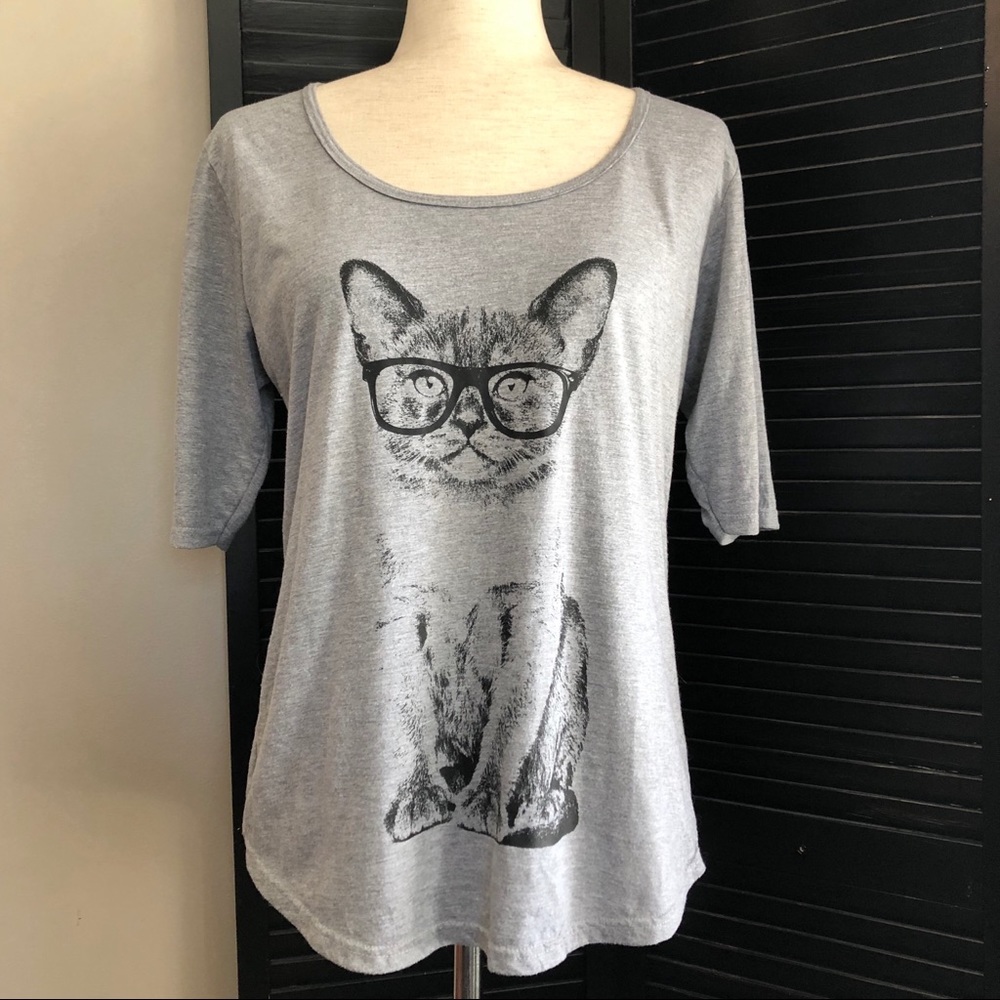 Hipster Kitten Elbow-length Tunic Tee